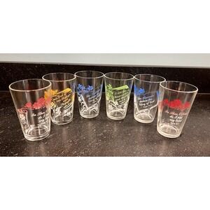 Vtg Federal Glass Christian Bible Verse Tumblers Set of 6 Mid Century Psalm John
